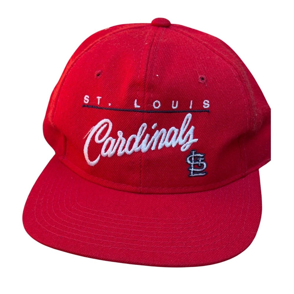 Vintage 90s Drew Pearson St Louis Cardinals Script Snapback Hat Wool Red MLB